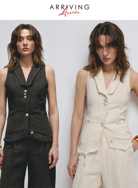 Arriving Arrive【赵露思同款】复古V领无袖马甲女棉麻显瘦外穿