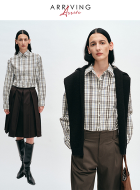 ArrivingArrive 格子长袖衬衫女秋冬新款宽松百搭知识风通勤衬衣