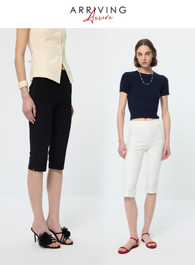 ArrivingArrive 侧开叉中裤女春夏新款修身显瘦黑色打底休闲裤