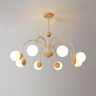 北欧客厅吊灯现代简约卧室餐厅书房创意个性 魔豆分子实木枝形灯具