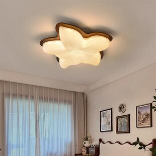 诧寂风星星卧室灯胡桃木吸顶灯原木风复古花瓣主卧书房儿童房间灯