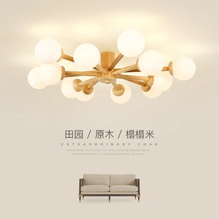 客厅吸顶灯原木魔豆艺术简约轻奢大气温馨主卧室房间灯全屋套餐灯