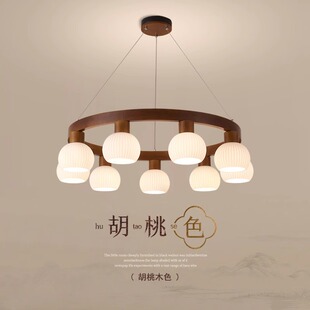 客厅吊灯北欧现代简约大气实木圆环餐厅灯日式 原木风书房卧室灯具