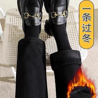 烟管裤九分加绒加厚牛仔裤女秋冬