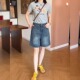 学生夏 梨形身材小个子a字五分直筒裤 怀旧痞帅高腰牛仔短裤 女薄款