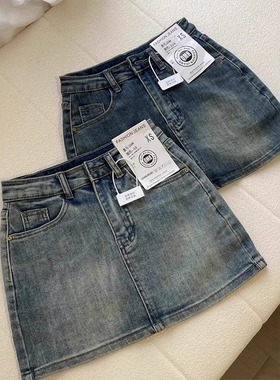 性感复古牛仔短裙女防走光百搭高腰a字显瘦美式辣妹包臀半身裙夏