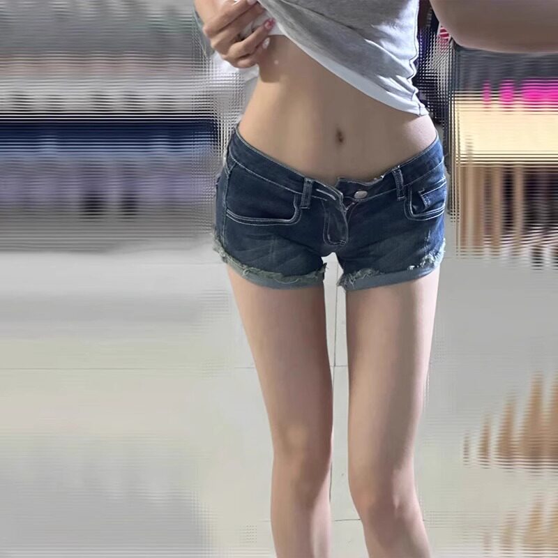 复古小个子低腰牛仔超短裤女夏天薄款紧身甜辣妹弹力翻边包臀热裤图片