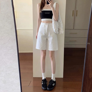 白色直筒牛仔短裤女2026年新款夏季高腰显瘦百搭小个子五分中裤子