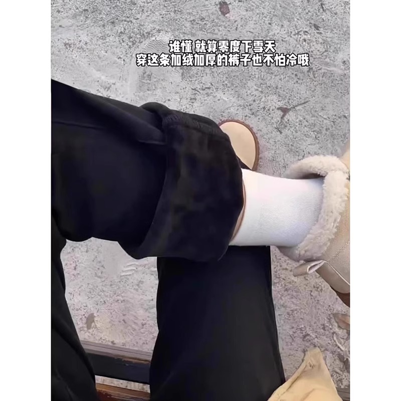 秋冬装黑色加绒加厚烟管牛仔裤女显瘦修身高腰窄版堆堆保暖直筒裤