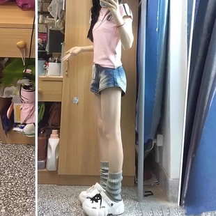 女夏天小個子辣妹包臀彈力顯瘦a字超短熱褲 水洗復古高腰牛仔短褲