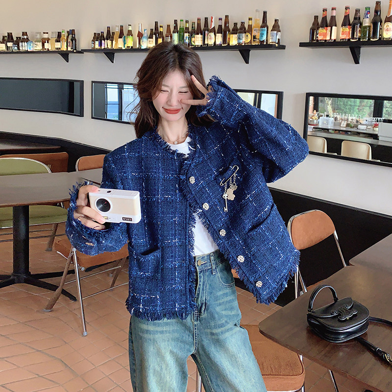 藏蓝色小香风外套女春季小个子2025年新款今年流行的漂亮短款上衣,女装短外套,浙宝293