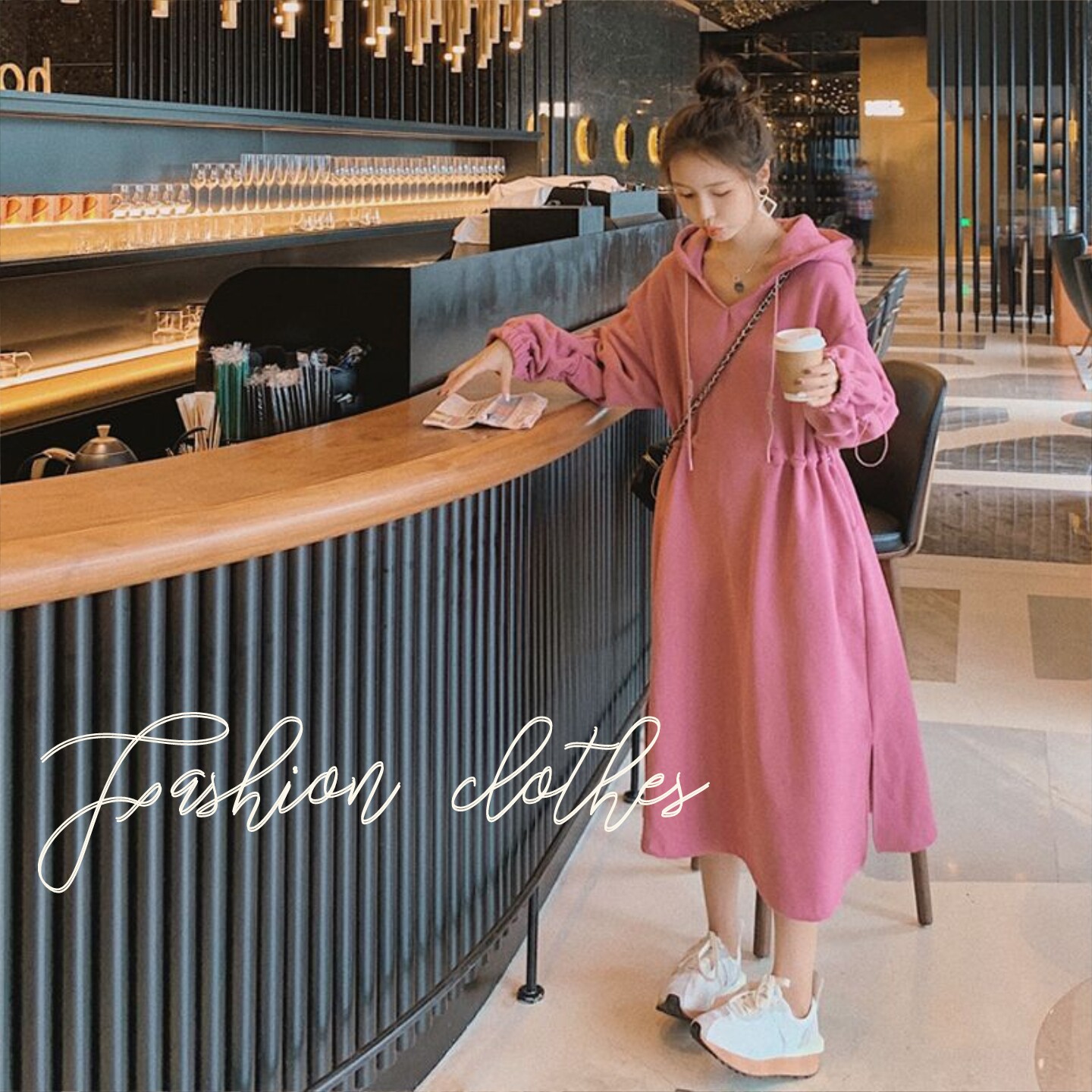 【新款】2023春款粉色v领加绒卫衣裙205A-1101-P115K178，女装连衣裙，浙宝293