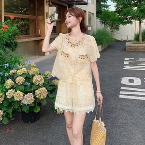 【新款】现货 法式气质蕾丝刺绣短裤套装 293-2631-P145控208，女装套装/套裙，浙宝293