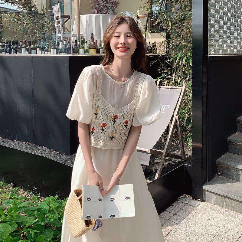 【新款】现货！钩花马甲两件套连衣裙293-1081-P135控198,女装连衣裙,浙宝293