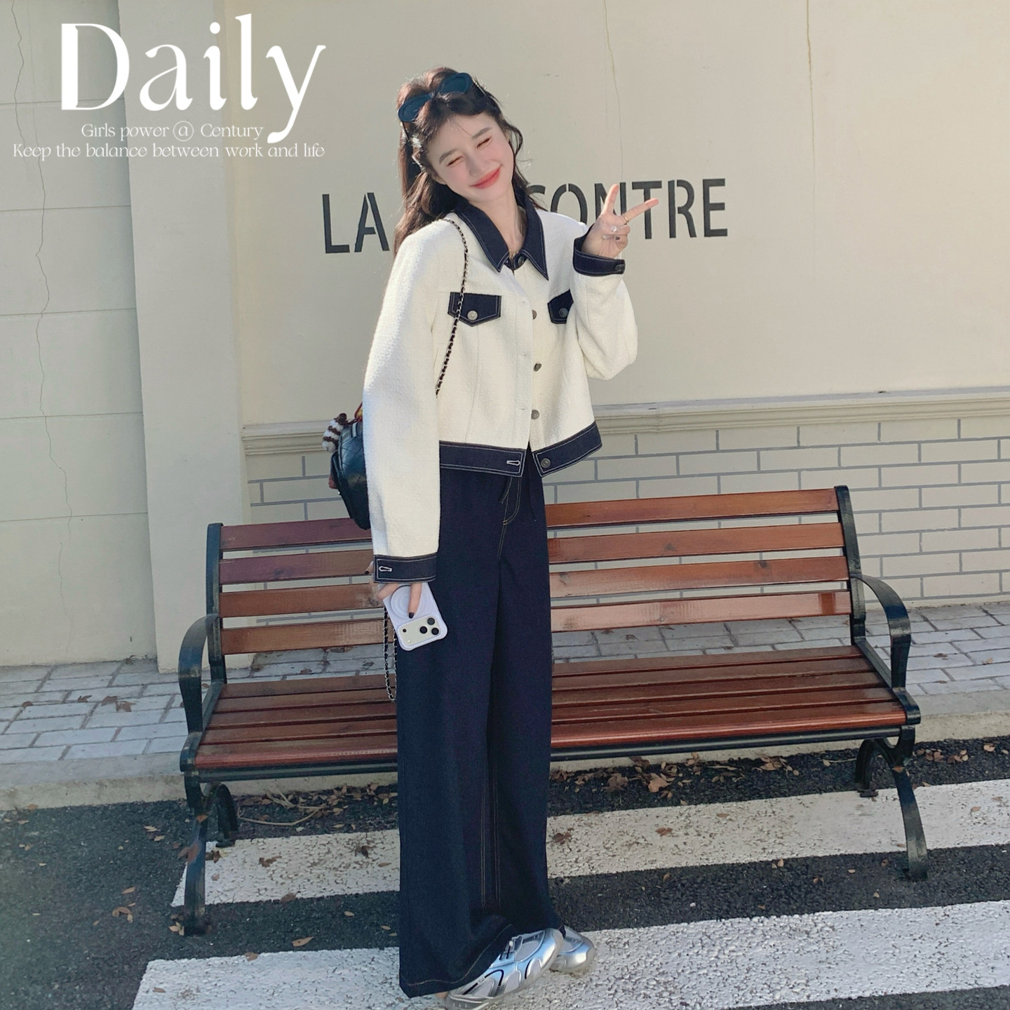 【新款】现货小香风拼接牛仔外套+裤套装293-287-P195控318，女装套装/套裙，浙宝293