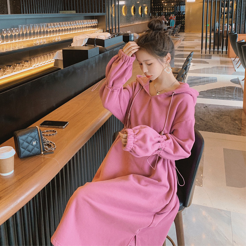 【新款】2023春款粉色v领加绒卫衣裙205A-1101-P115K178,女装连衣裙,浙宝293