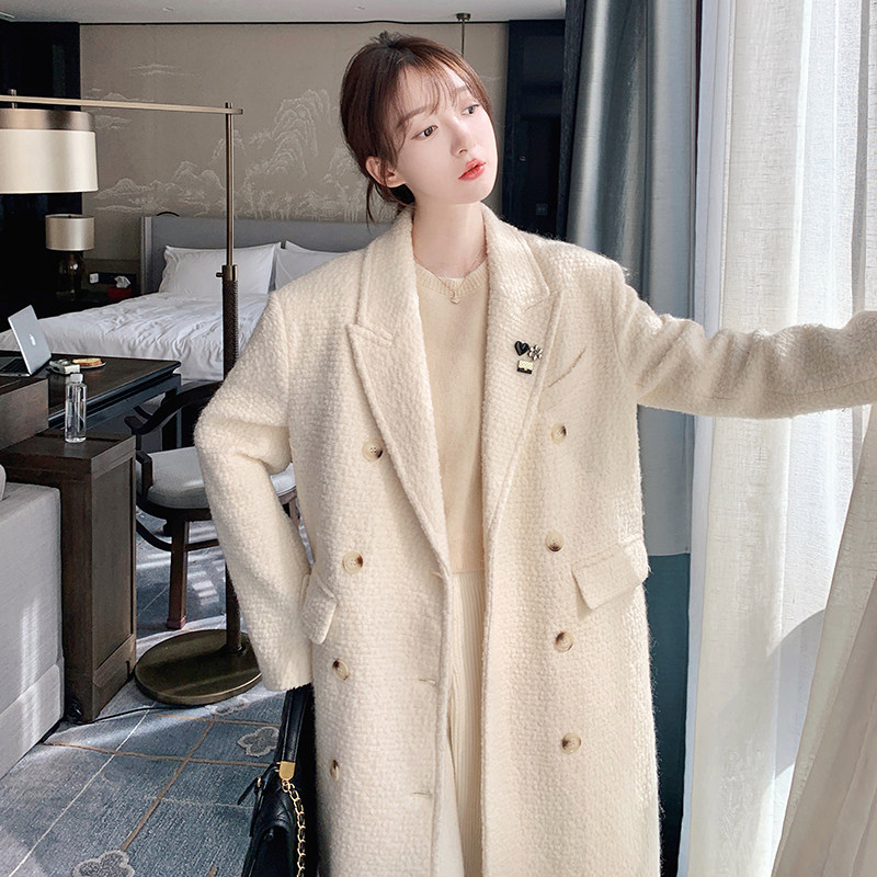 白色中长款毛呢外套女2025年秋冬季新款显瘦加厚加棉气质呢子大衣,女装毛呢外套,浙宝293