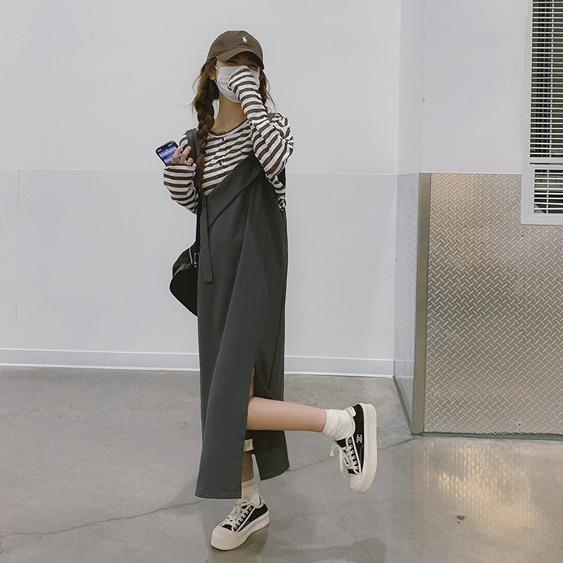 【新款】韩系条纹T背带裙套装205A-8822-P135控188,女装连衣裙,浙宝293