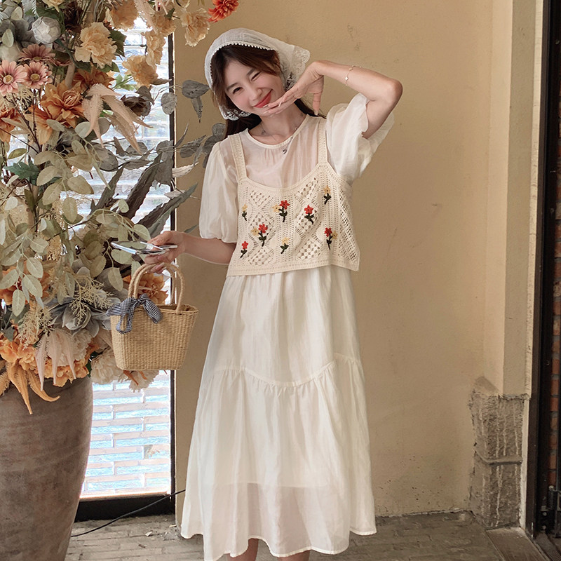 【新款】现货！钩花马甲两件套连衣裙293-1081-P135控198,女装连衣裙,浙宝293