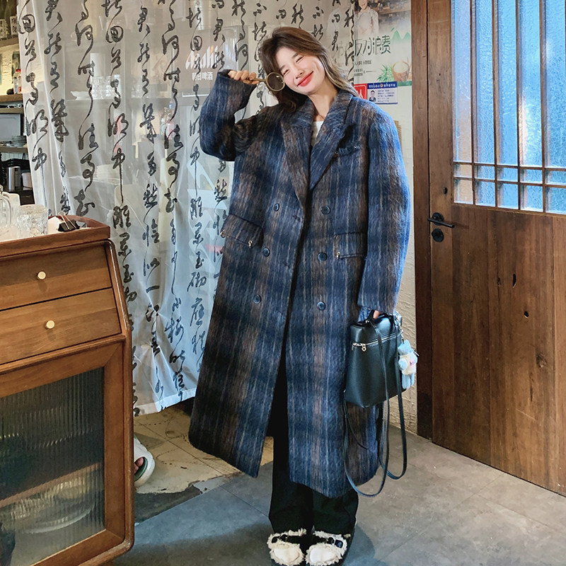 【新款】24冬韩系灰蓝格纹毛呢大衣293-212-P195控288,女装毛呢外套,浙宝293