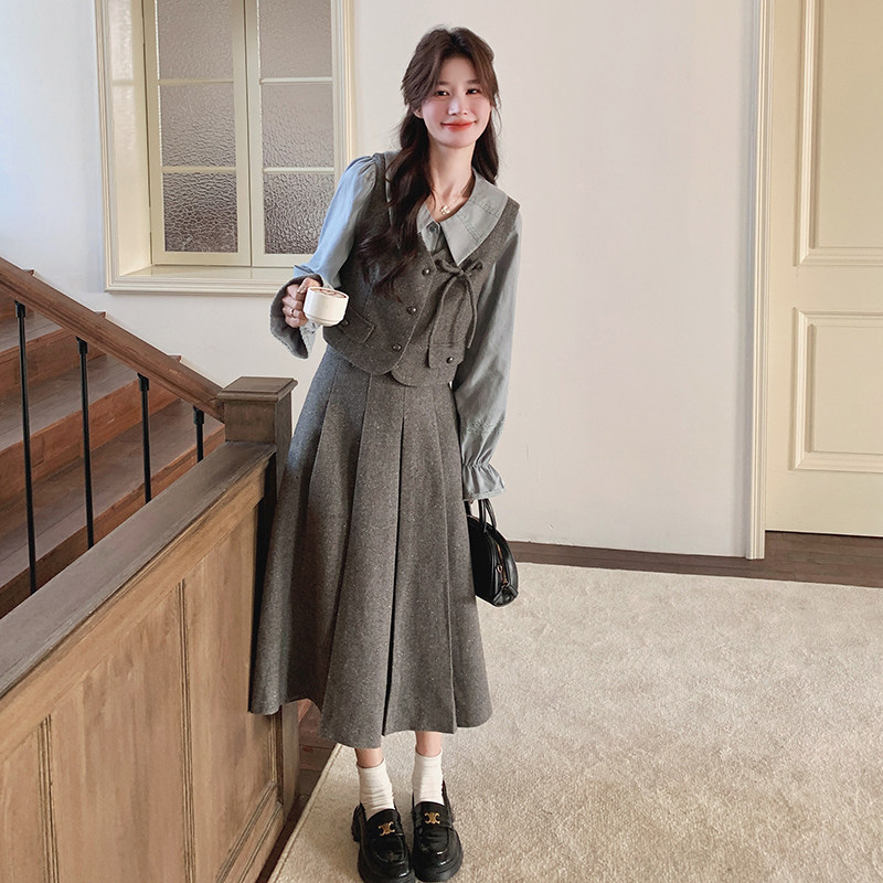 【春款现货】数据好！衬衣马甲裙三件套293-2538-P170控258，女装套装/套裙，浙宝293