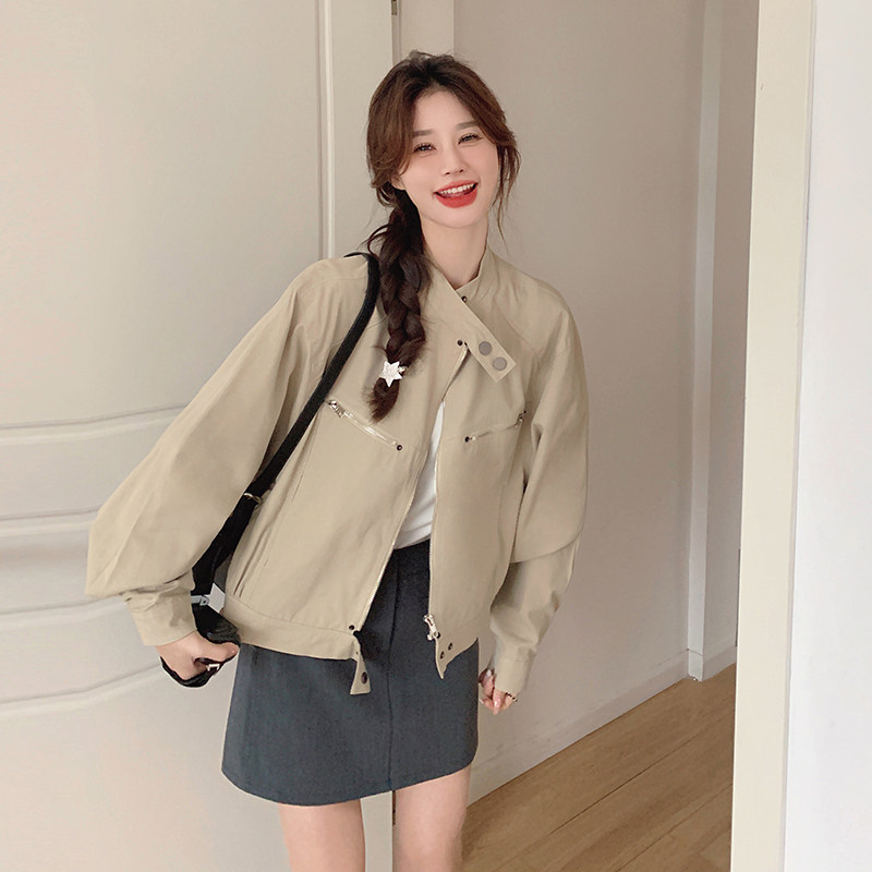韩版设计感短款立领夹克外套女2025年春秋季新款休闲显瘦减龄上衣,女装短外套,浙宝293