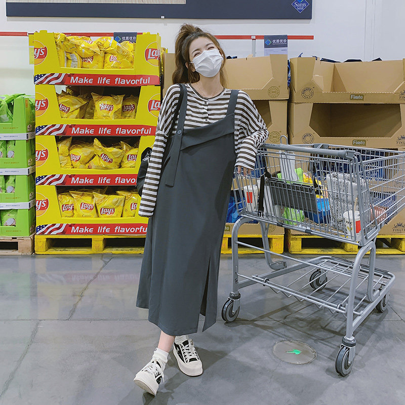 【新款】韩系条纹T背带裙套装205A-8822-P135控188,女装连衣裙,浙宝293