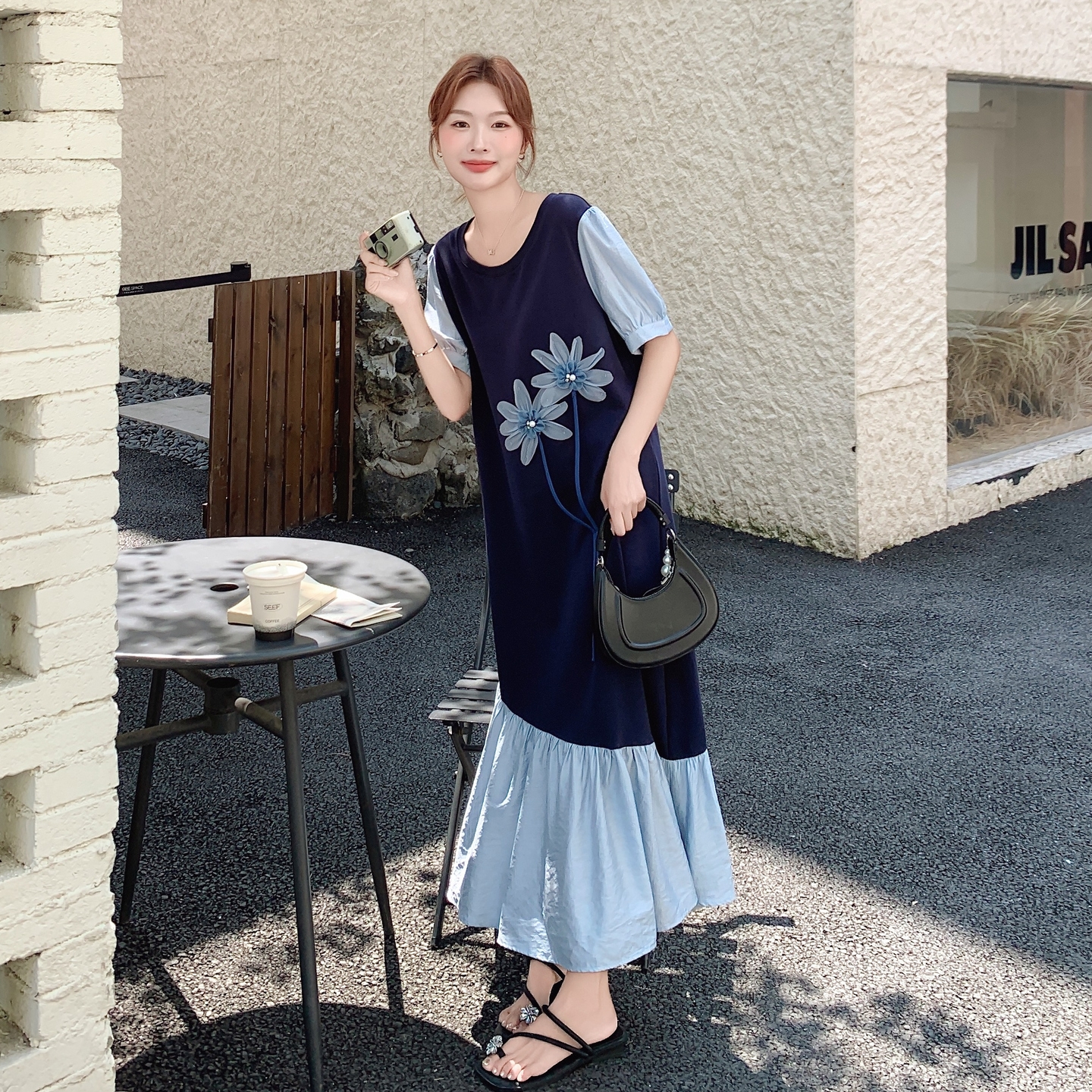 【新款】法式立体花朵鱼尾边连衣裙293-2633-P135控208，女装连衣裙，浙宝293