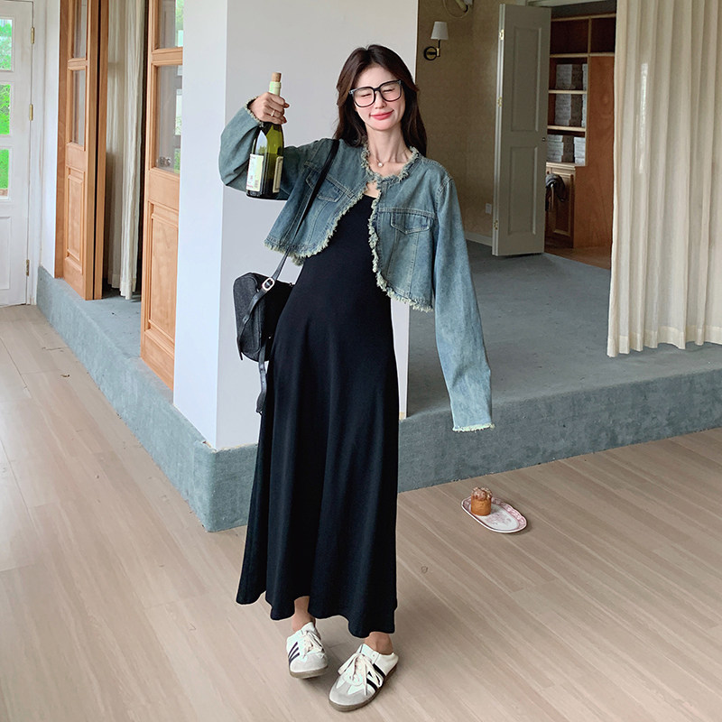【新款】牛仔外套吊带连衣裙套装293-1097-P155控218,女装连衣裙,浙宝293