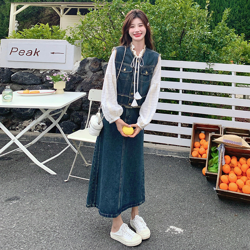 【春款现货】数据好温柔牛仔马甲衬衣三件套293-2561-P195控278，女装套装/套裙，浙宝293