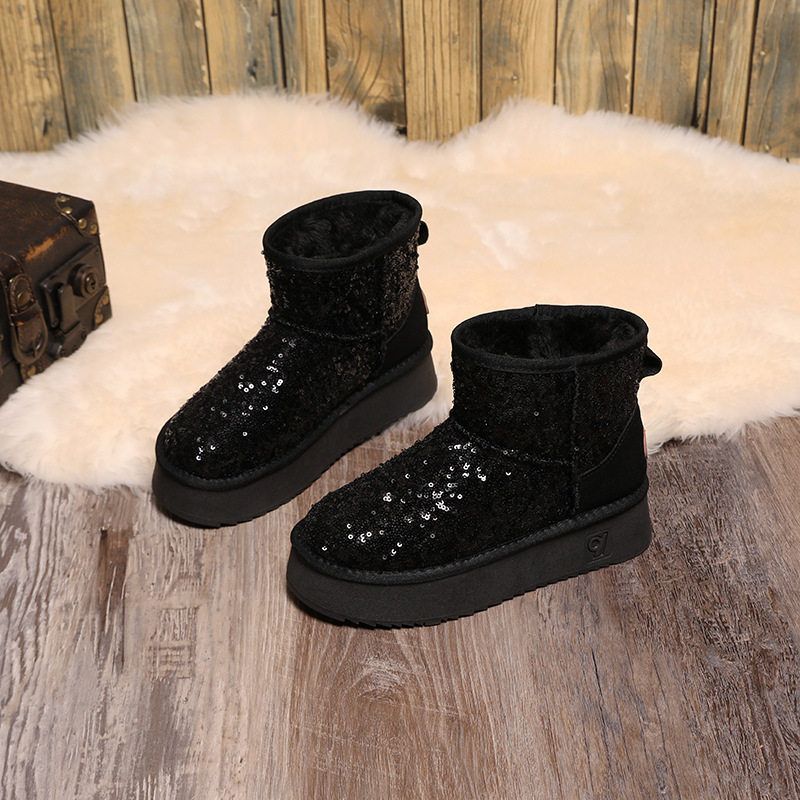 亮片雪地靴女厚底防滑短靴