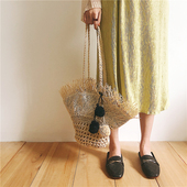 海边度假沙滩包草编包 明星同款 法式 复古小众设计感单肩编织包包