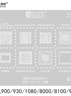 MT6799W/8176V钢网/天玑900/930/1080/8000/8100/9000/CPU植锡网
