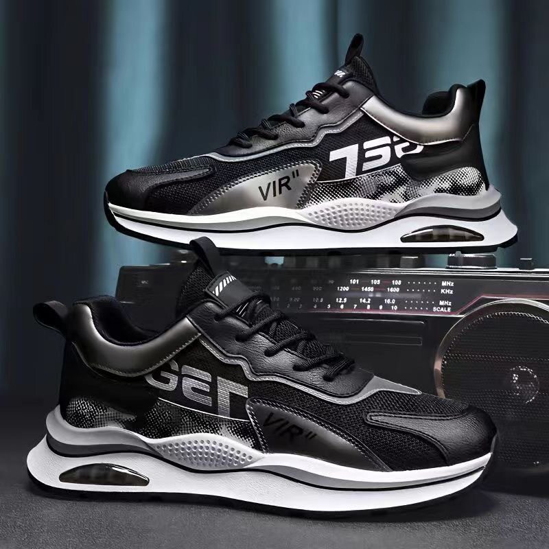 男鞋运动休闲气垫春秋新款网面透气拼接学生软底平底跑步旅游