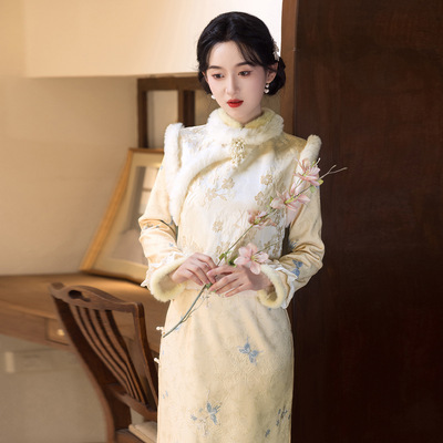 日常改良2025冬款穿旗袍裙加厚新中式年轻新款修身加绒可中国风年