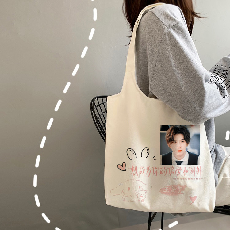 王安宇同款帆布包袋学生补习袋diy定制明星周边粉丝应援手提袋ins