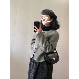 女呢子大衣小个子毛呢新款风短款秋冬季加厚韩系冬天赫本2023外套