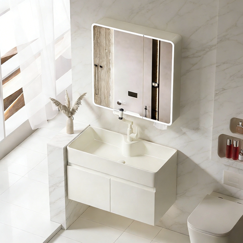 日式奶油风防水防潮浴室柜盆组合