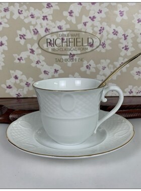 日本回流 橘吉旗下Richfield理查菲尔德 白瓷口沿描金咖啡杯骨瓷