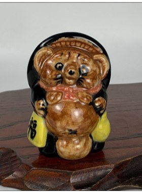 中古日本造 陶瓷福狸小摆件 手工彩绘 规格7.5*11