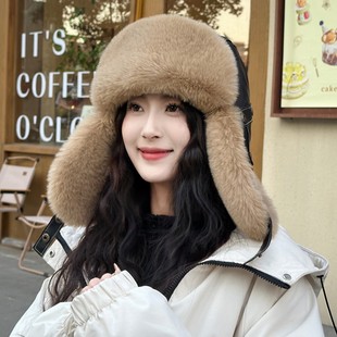 冬季加绒加厚PU皮质护耳帽雷锋帽男户外骑行滑雪防风飞行员帽子女