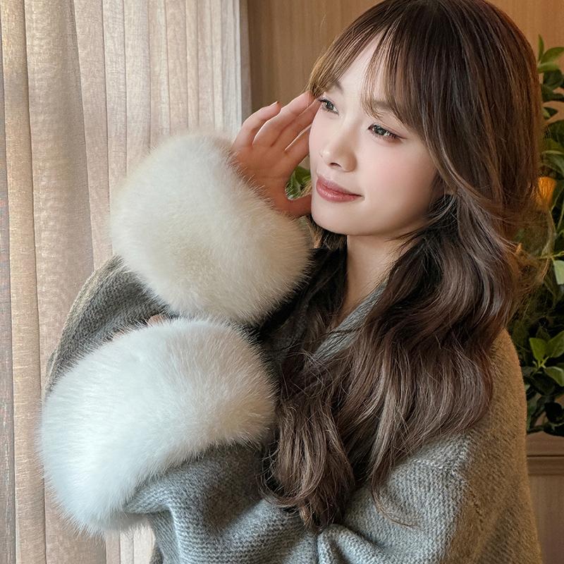 大衣毛毛袖套腕袖口仿狐狸毛短款皮草兔毛防风护腕毛绒手环女衣袖