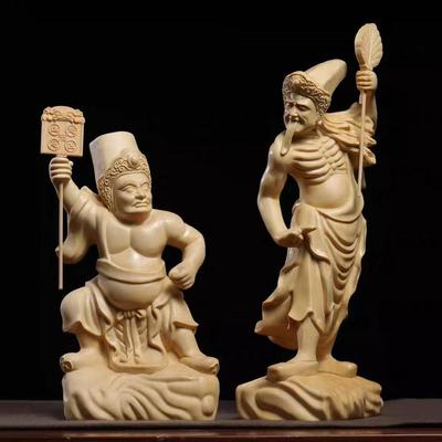 大号黑白无常实木神像七爷八爷宗庙人物大爷二爷摆件赏罚分明桧木