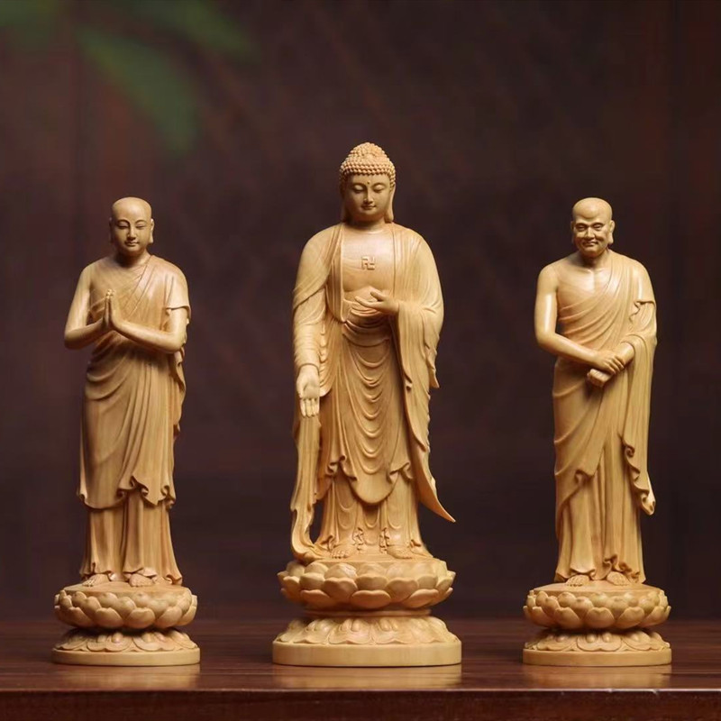 如来佛祖侍者迦叶阿难尊者佛陀摆件黄杨木实木雕刻木雕家居玄关