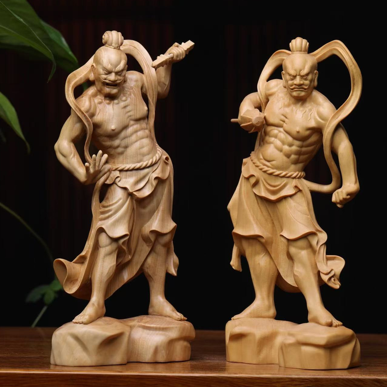 哼哈二将木雕实木雕刻护法门神