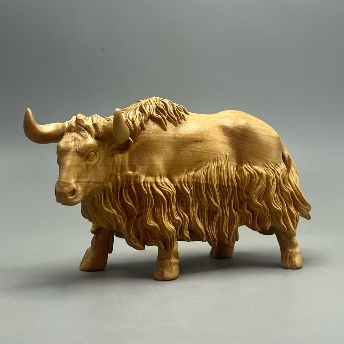 牦牛实木摆件仿生雕刻道具黄杨木藏式工艺品高原之宝生肖丑牛包邮