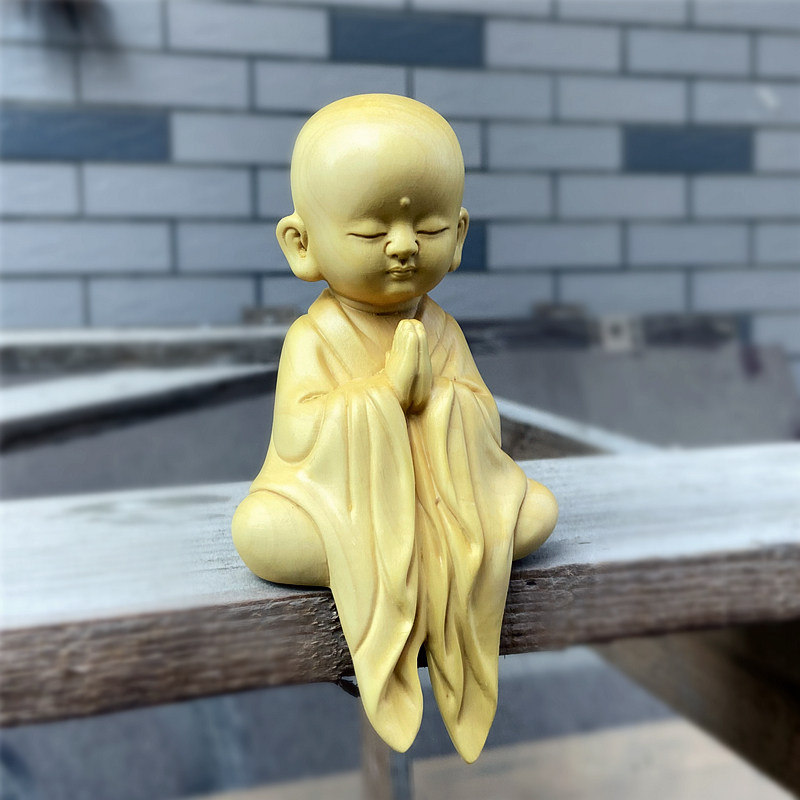 小和尚禅意观音装饰品玄关木雕