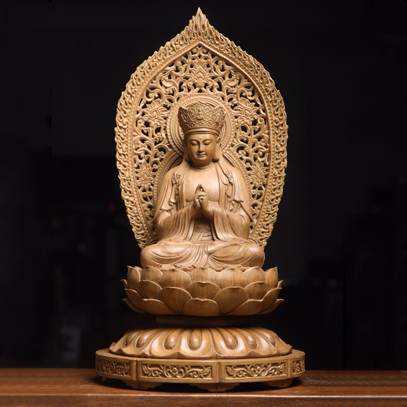毗卢遮那佛沉香木实木雕刻佛像摆件观音菩萨佛祖莲花底座释迦牟尼