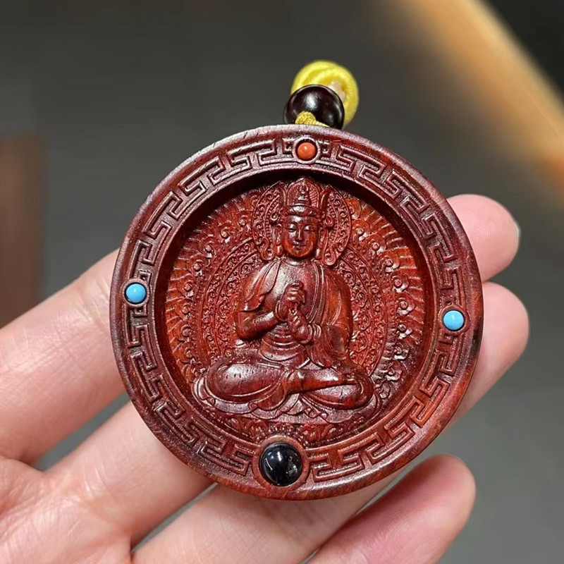生肖守护神圆牌木雕小叶紫檀挂件
