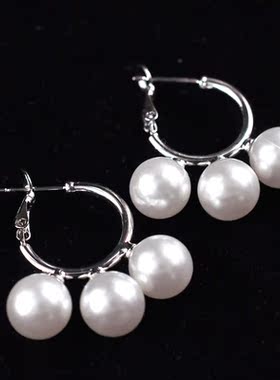 戚薇同款 韩国气质珍珠耳圈耳环 女时尚耳饰防过敏饰品B3207